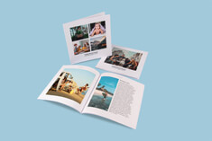 High-quality photo book, soft cover in square format, paperback character